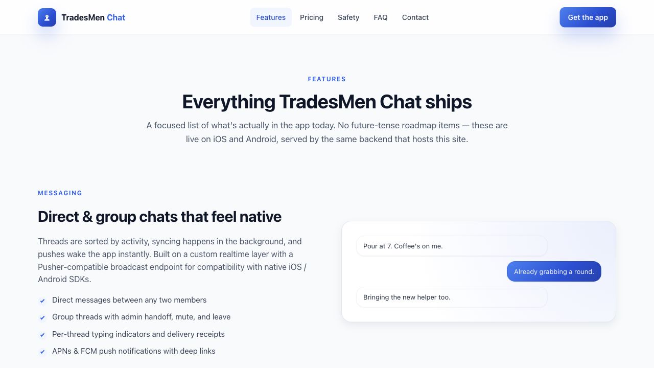 TradesMen Chat messages and camera flow preview