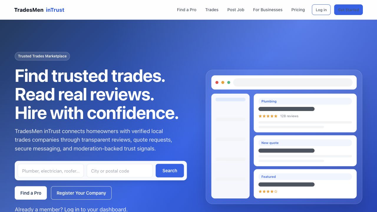 TradesMen inTrust company trust profile preview
