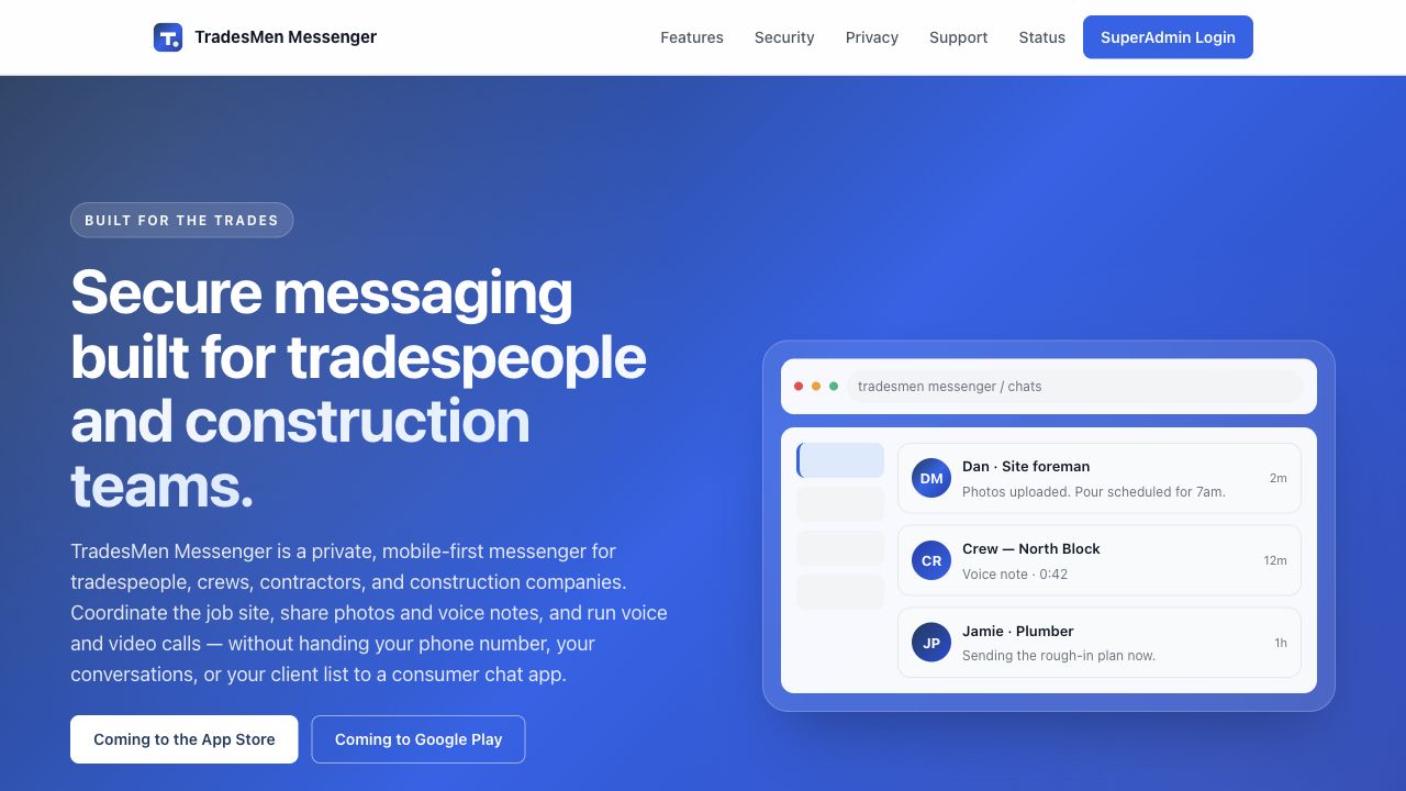 TradesMen Messenger conversations preview